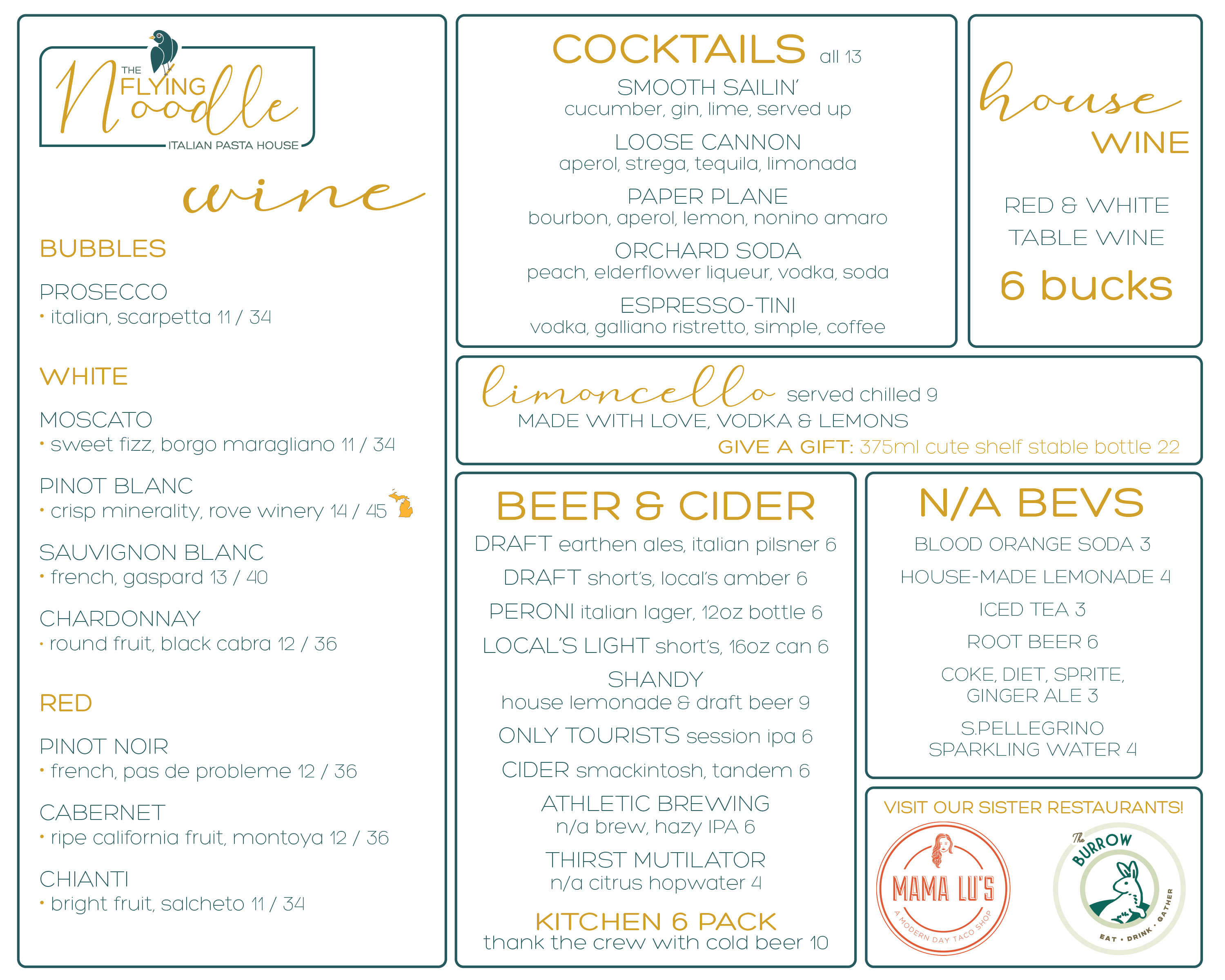The Flying Noodle Menu