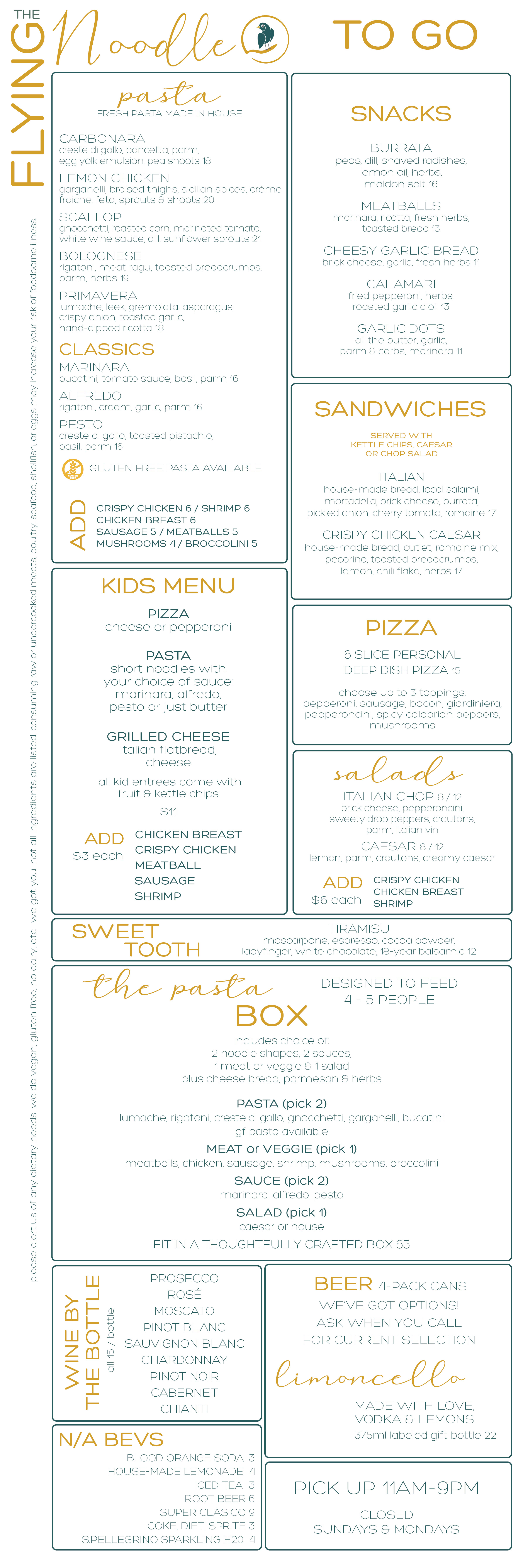 The Flying Noodle Menu